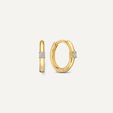 14 Karat Gold Cubic Zirconia Four Prong Huggie Hoops (12 mm) - 1