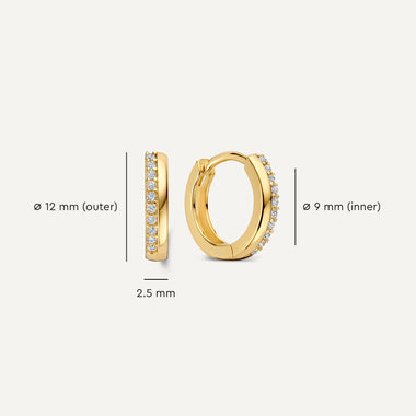 14 Karat Gold Cubic Zirconia Stacked Huggie Hoops (12 mm) - 2