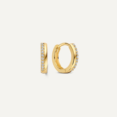 14 Karat Gold Cubic Zirconia Stacked Huggie Hoops (12 mm) - 1