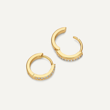 14 Karat Gold Cubic Zirconia Stacked Huggie Hoops (12 mm) - 3