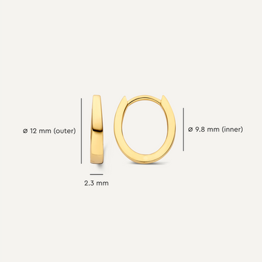 585er Gold Oval Tapered Huggie Hoops (12 mm) - 6