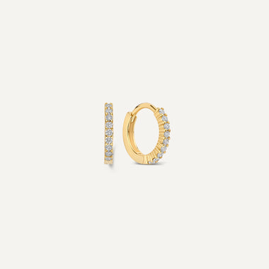 585er Gold Chaton Set Cubic Zirconia Small Huggie Hoops (10.8 mm) - 1