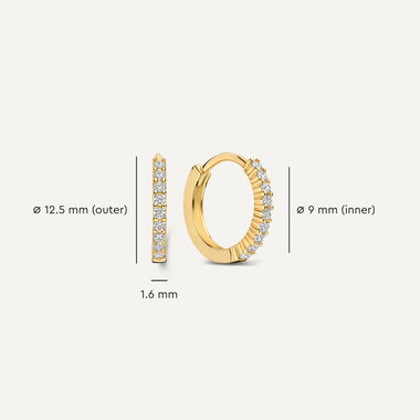 14 Karat Gold Chaton Set Cubic Zirconia Huggie Hoops (12.5 mm) - 5