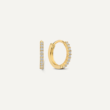 14 Karat Gold Chaton Set Cubic Zirconia Huggie Hoops (12.5 mm) - 1