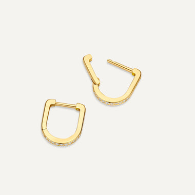 14 Karat Gold Pavé Cubic Zirconia Huggie U Hoops (12mm) - 5