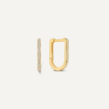 14 Karat Gold Pavé Cubic Zirconia Small U Hoops (15mm) - 1