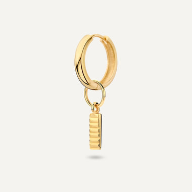 14 Karat Gold Bold Diamond Cut Bar Hoop Charm - 4