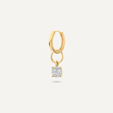 14 Karat Gold Round Cut Cubic Zirconia Hoop Charm - 4