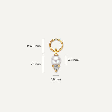 Or 14 Carats Cubic Zirconia Pearl Hoop Charm - 5