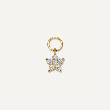 14 Karat Gold Cubic Zirconia Flower Hoop Charm - 1
