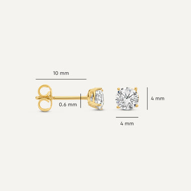 Or 14 Carats Clous d'Oreilles Four Prong Zircon - 7