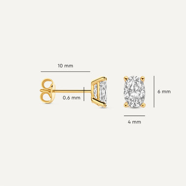 Or 14 Carats Clous d'Oreilles Ovales Zircon - 6