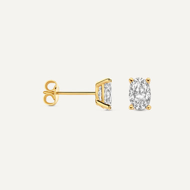 Or 14 Carats Clous d'Oreilles Ovales Zircon - 4