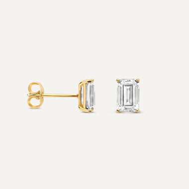 14 Karaat Goud Emerald Cut Zirkonia Oorknopjes - 5