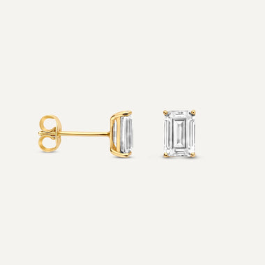 14 Karaat Goud Emerald Cut Zirkonia Oorstekers - 4