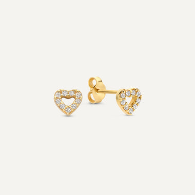 14 Karat Gold Pavé Cubic Zirconia Open Heart Studs - 1