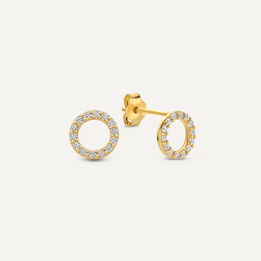 14 Karat Gold Pavé Cubic Zirconia Halo Studs - 1