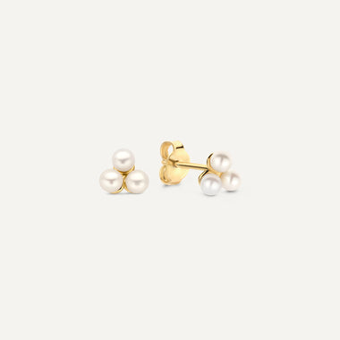 14 Karat Gold Lotus Pearl Studs - 1