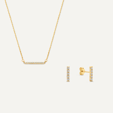 14 Karaat Goud Pavé Zirkonia Bar Set - 1