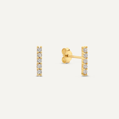 14 Karat Gold Pavé Cubic Zircona Bar Studs - 1