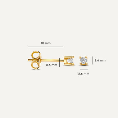 14 Karaat Goud Mini Four Prong Round Cut Zirkonia Oorknopjes - 5
