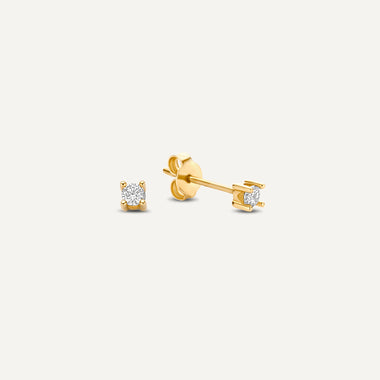 14 Karaat Goud Mini Four Prong Round Cut Zirkonia Oorknopjes - 1