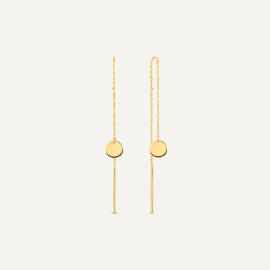 14 Karat Gold Coin Pull Through Drop Earrings - 1