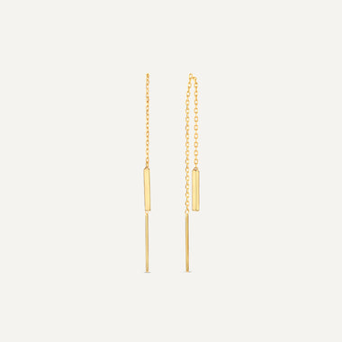 14 Karat Gold Bar Pull Through Drop Earrings - 1
