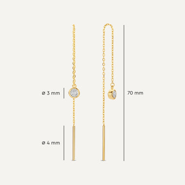 Oro de 14 Quilates Pendientes Colgantes de Barra con Circonita Pull Through - 6