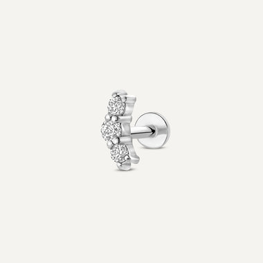14 Karaat Witgoud met Diamanten Diamanten Gebogen Staaf Piercing (0.06 ct) - 1