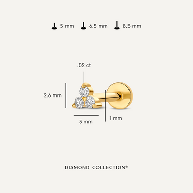 14 Karaat Goud met Diamanten Diamant Lotus Drievoudige Piercing Set (0.04 ct) - 5