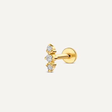 14 Karaat Goud met Diamanten Drievoudige Diamant Staaf Piercing (0.02 ct) - 1