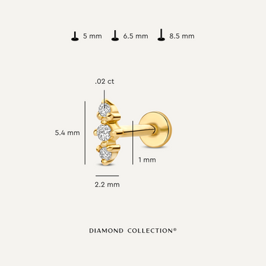 14 Karaat Goud met Diamanten Diamant Lotus Drievoudige Piercing Set (0.04 ct) - 6