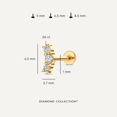 Or 14 Carats avec Diamants Piercing Courbe Bar Diamant (0.06 ct) - 7