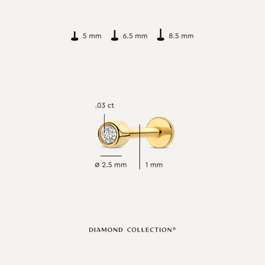 14 Karaat Goud met Diamant Diamant Bezel Set Round Cut Piercing (0.03 ct) - 6