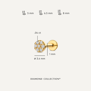 14 Karaat Goud met Diamanten Pavé Diamant Ronde Piercing (0.04 ct) - 6