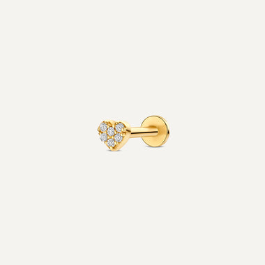 14 Karaat Goud met Diamanten Pavé Diamant Hart Piercing (0.02 ct) - 1