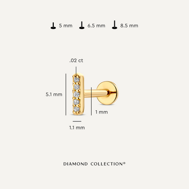 14 Karaat Goud met Diamanten Pavé Diamant Staaf Piercing (0.02 ct) - 6