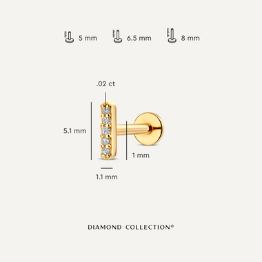 14 Karat Gold with Diamonds Pavé Diamond Bar Piercing (0.02 ct) - 9