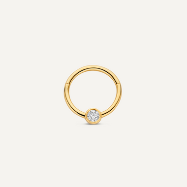 14 Karaat Goud met Diamant Solo Diamant Bezel Set Daith Hoop Piercing (13mm) (0.06 ct) - 1