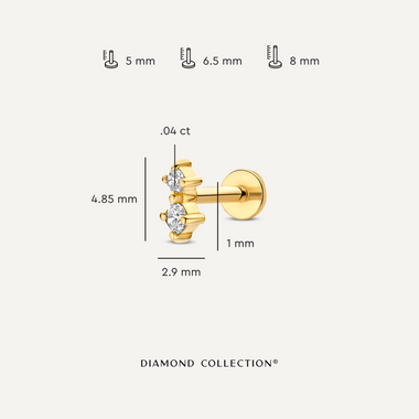 14 Karat Guld med Diamanter Diamant Duo Piercing (0.04 ct) - 12