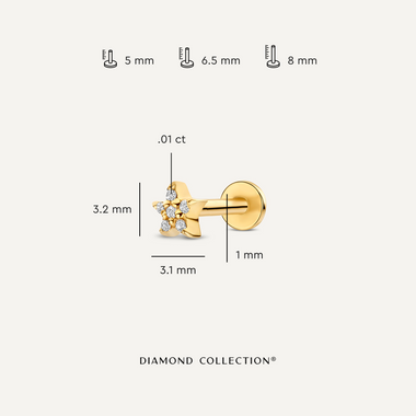 14 Karat Guld med Diamanter Pavé Diamant Stjerne Piercing (0.01 ct) - 7