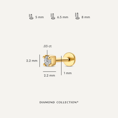 14 Karat Gold with Diamond Mini Four Prong Diamond Piercing (0.03 ct) - 8