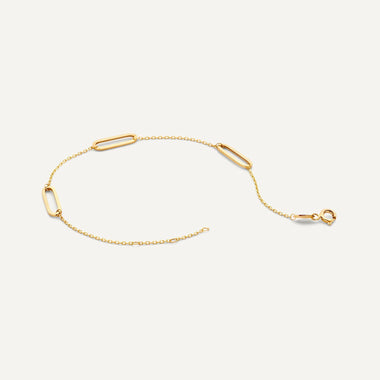 Or 14 Carats Bracelet Chaîne Trombone Stationed - 6