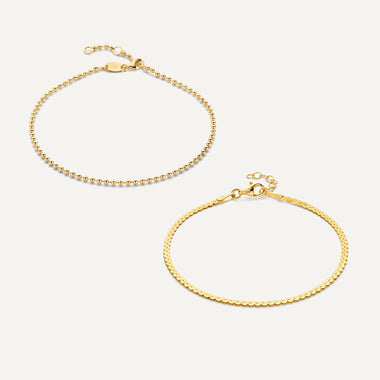 Oro 14 carati Set di bracciali a catena serpentina e a perline - 1