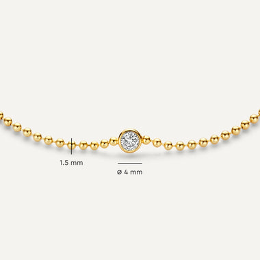 Or 14 Carats Bracelet Boules Bezel Solo Zircon - 8
