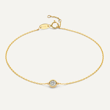 14 Karat Gold Solo Bezel Set Cubic Zirconia Chain Bracelet - 1