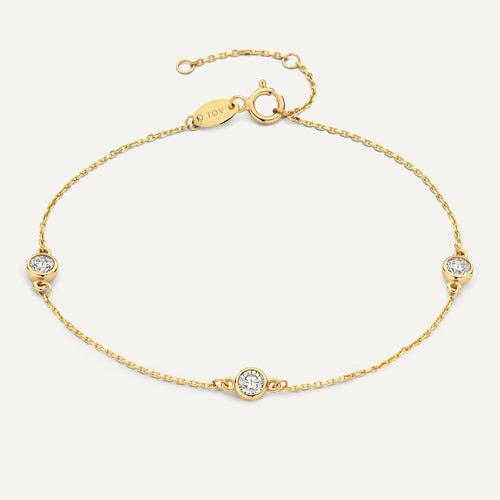 14 Karat Gold Satellite Bezel Set Cubic Zirconia Chain Bracelet