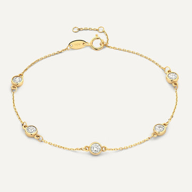 14 Karaat Goud Stationed Bezel Set Zirkonia Armband - 1
