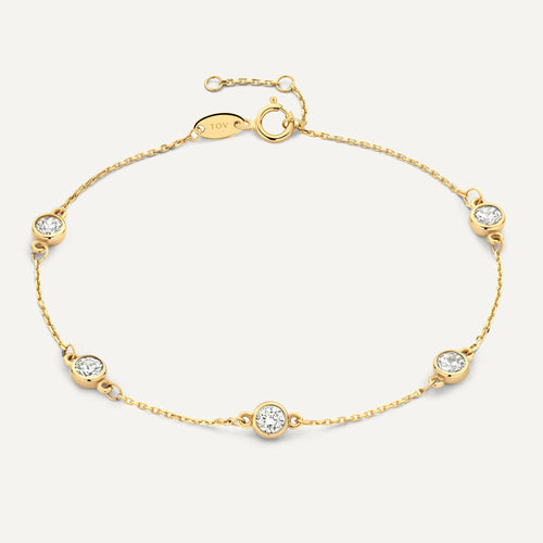 14 Karat Gold Stationed Bezel Set Cubic Zirconia Chain Bracelet